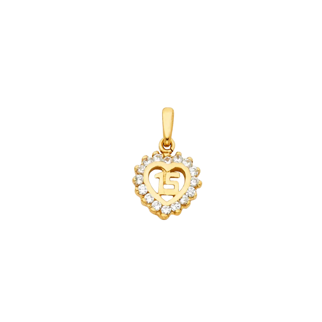 Quince Anos Heart with CZ Pendant - 14k Yellow Gold