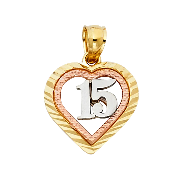 Quince Anos Heart Pendant - 14k Tri Color Gold