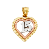 Quince Anos Heart Pendant - 14k Tri Color Gold