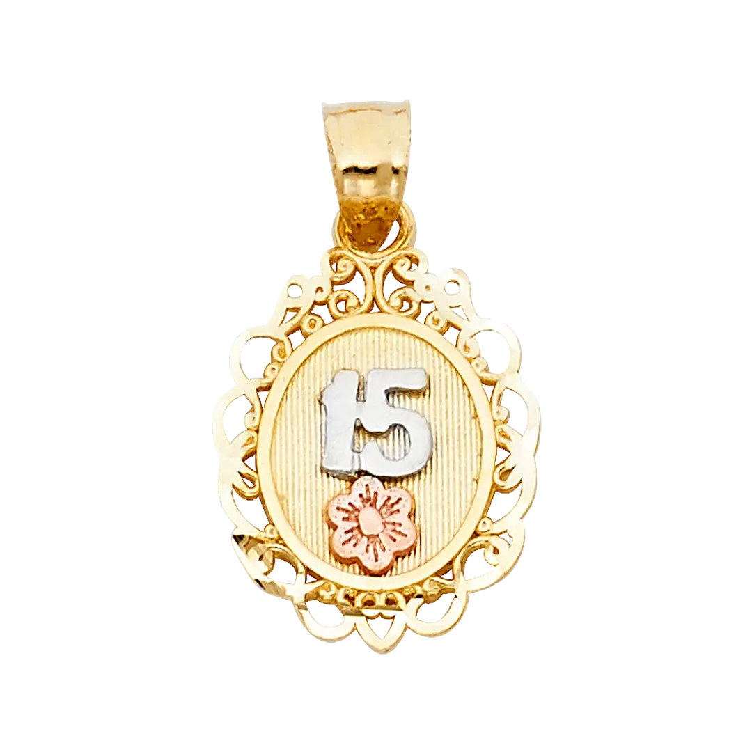 Oval Quince Anos Pendant - 14k Tri Color Gold