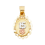 Oval Quince Anos Pendant - 14k Tri Color Gold