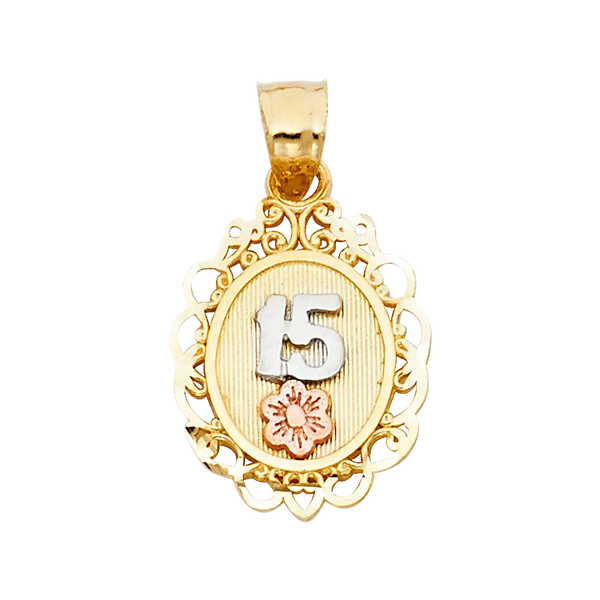 Oval Quince Anos Pendant - 14k Tri Color Gold