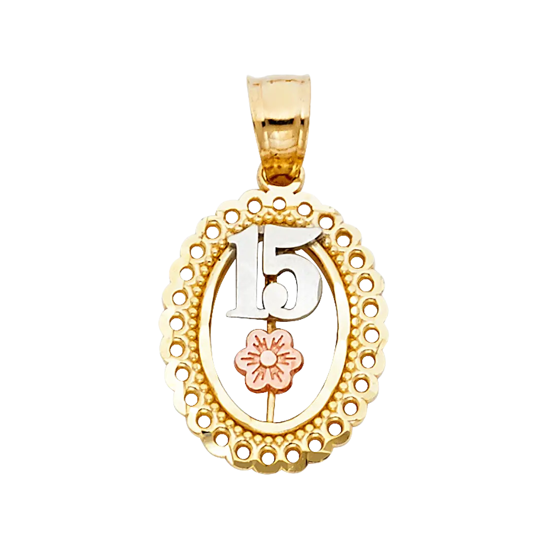 Oval Quince Anos Pendant - 14k Tri Color Gold