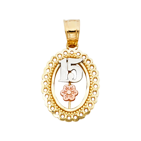 Oval Quince Anos Pendant - 14k Tri Color Gold