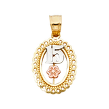 Oval Quince Anos Pendant - 14k Tri Color Gold