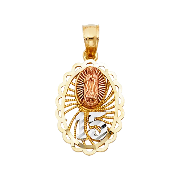 Oval Quince Anos Pendant - 14k Tri Color Gold