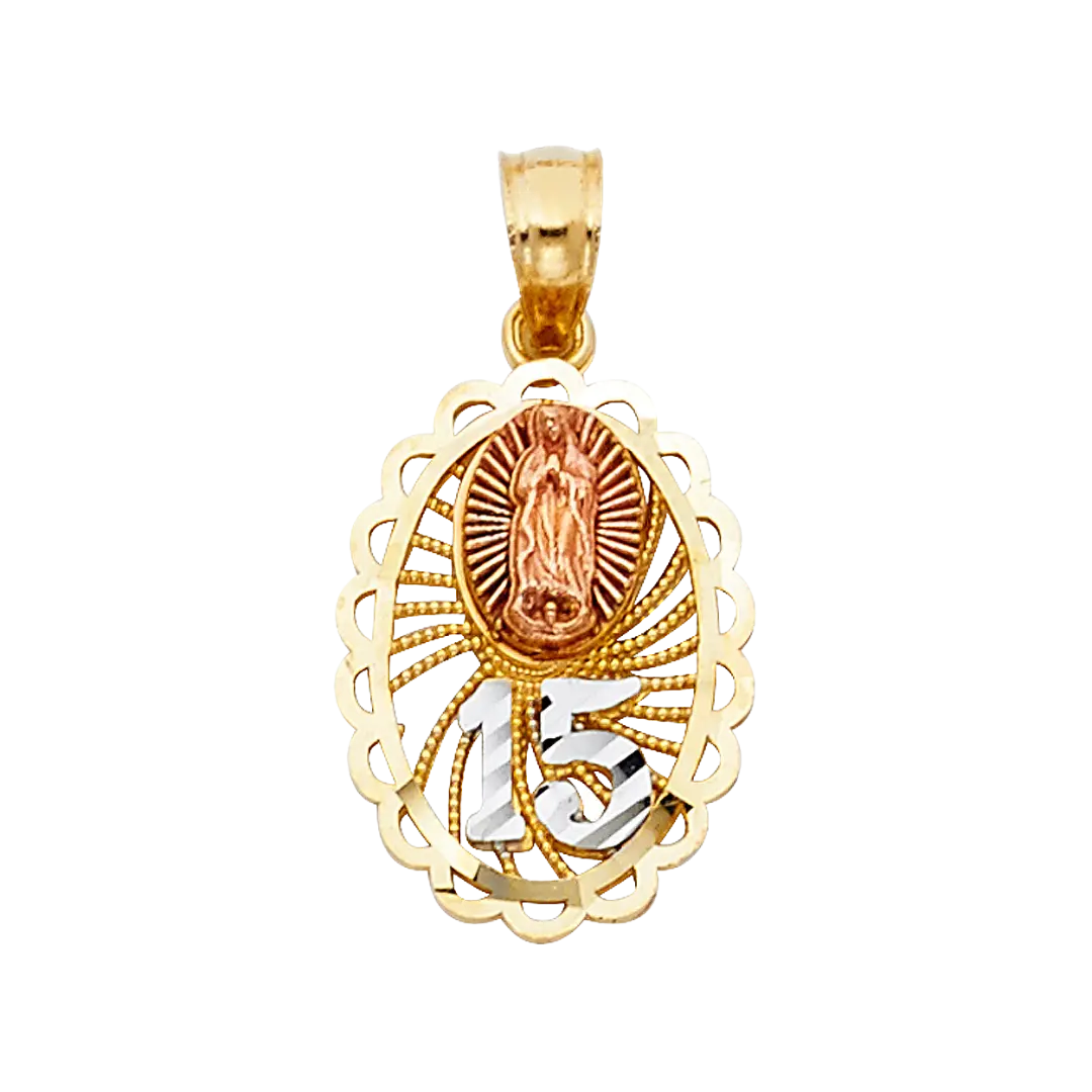 Oval Quince Anos Pendant - 14k Tri Color Gold