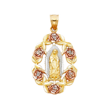 Guadalupe with Flower Pendant - 14k Tri Color Gold