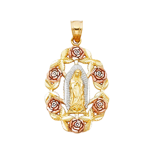 Guadalupe with Flower Pendant - 14k Tri Color Gold