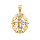 Guadalupe with Flower Pendant - 14k Tri Color Gold