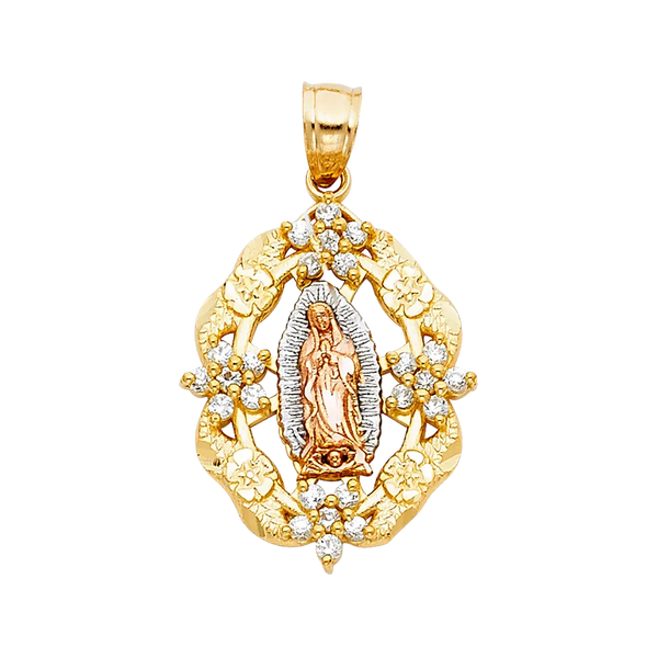 Guadalupe with Flower Pendant - 14k Tri Color Gold