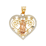 Guadalupe Heart with CZ Pendant - 14k Tri Color Gold