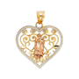 Guadalupe Heart with CZ Pendant - 14k Tri Color Gold