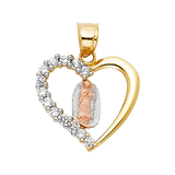 Guadalupe Heart with CZ Pendant - 14k Tri Color Gold