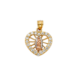 Guadalupe Heart with CZ Pendant - 14k Tri Color Gold