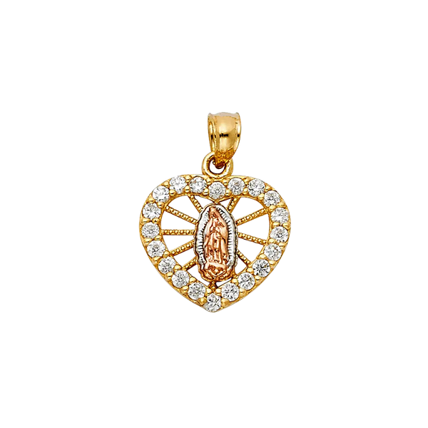 Guadalupe Heart with CZ Pendant - 14k Tri Color Gold