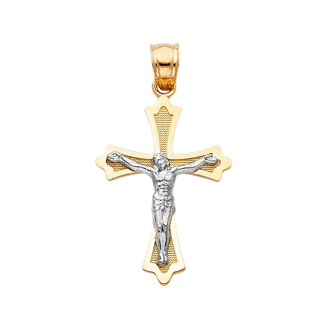 Polished/Satin Crucufix Pendant - 14k Two Tone Gold