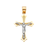 Polished/Satin Crucufix Pendant - 14k Two Tone Gold