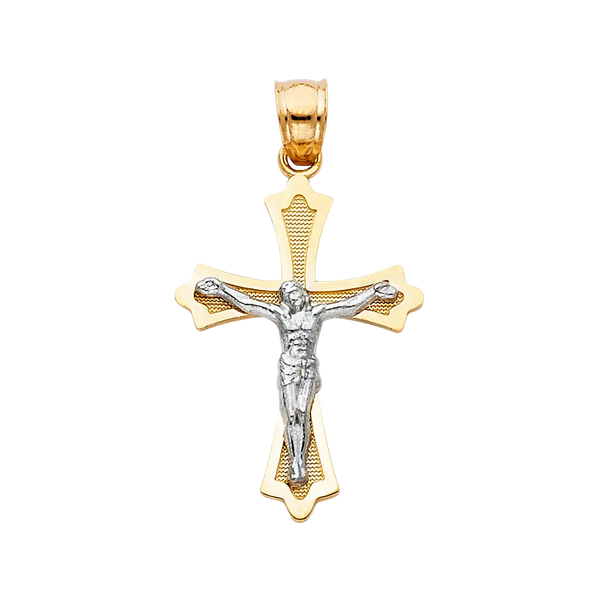 Polished/Satin Crucufix Pendant - 14k Two Tone Gold