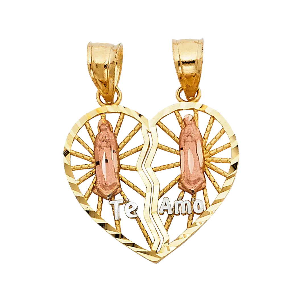 Te Amo Heart 2 Piece Pendant - 14k Tri Color Gold