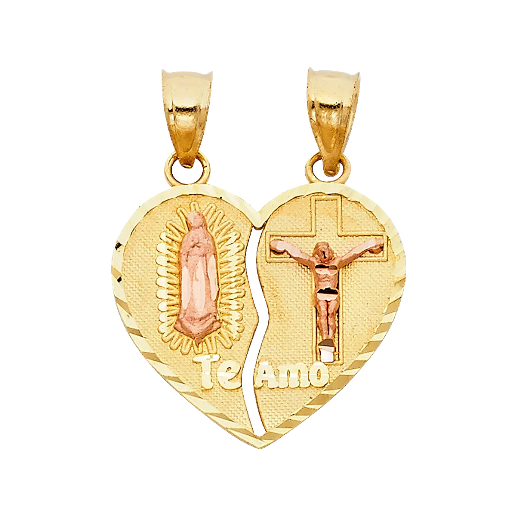 Te Amo Heart 2 Piece Pendant - 14k Two Tone Gold