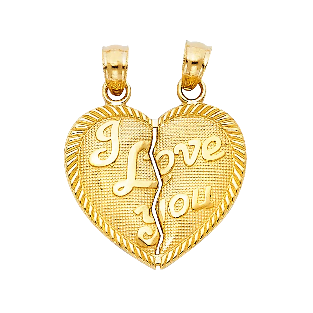 I Love You Heart 2 Piece Pendant - 14k Yellow Gold