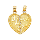 I Love You Heart 2 Piece Pendant - 14k Yellow Gold