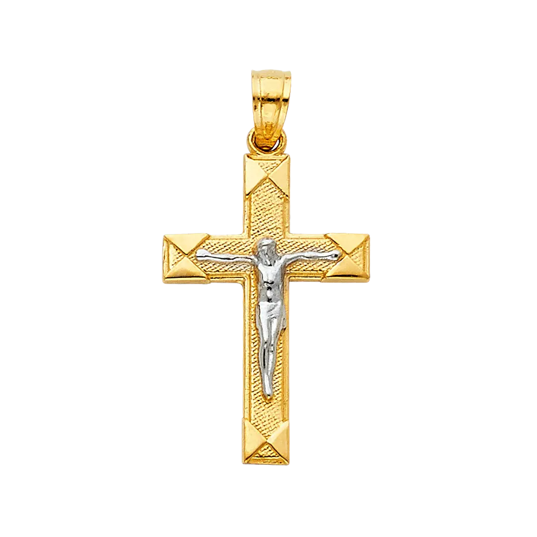 Fancy Crucufix Pendant - 14k Two Tone Gold