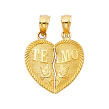 Te Amo Heart 2 Piece Pendant - 14k Yellow Gold