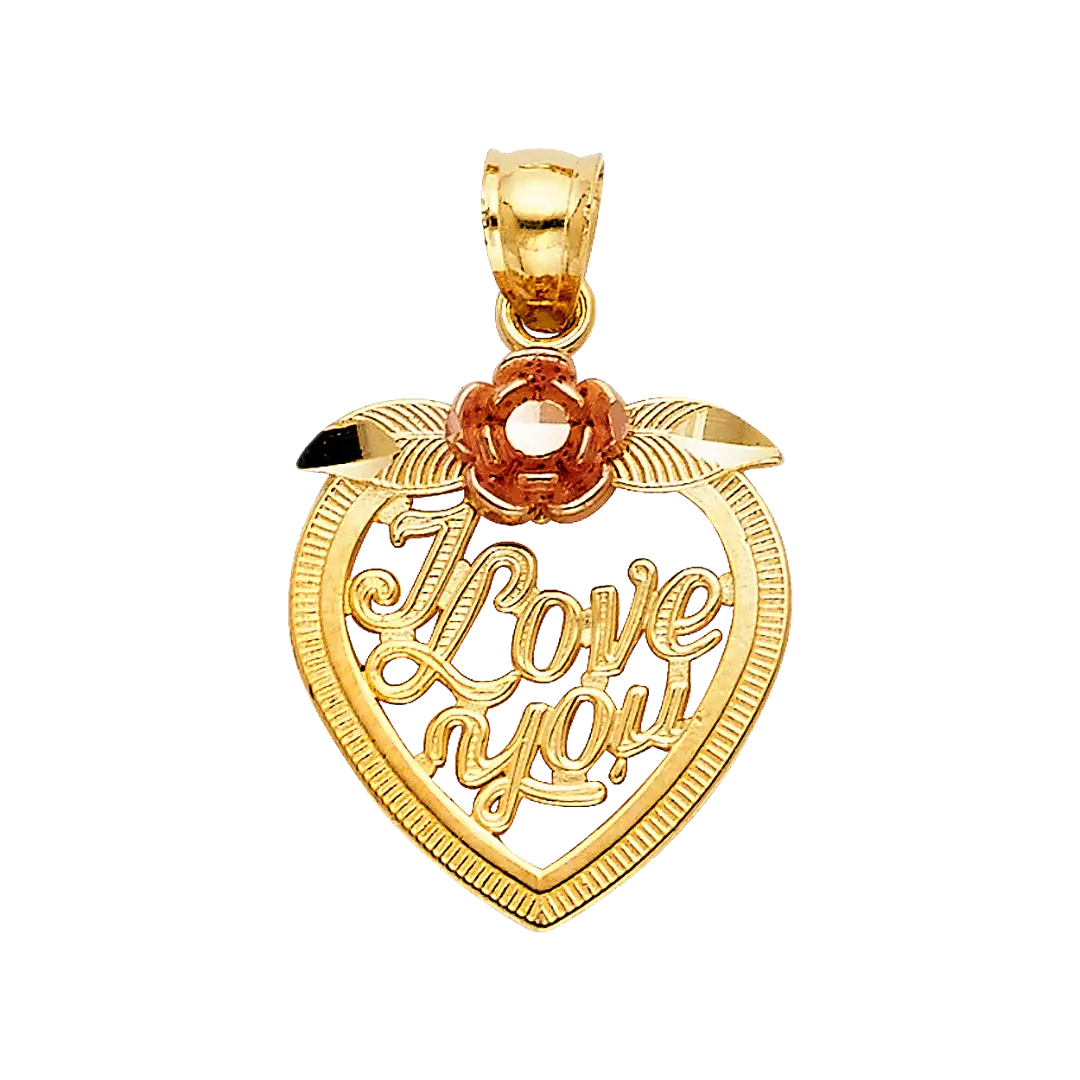 I Love You Heart Pendant - 14k Two Tone Gold