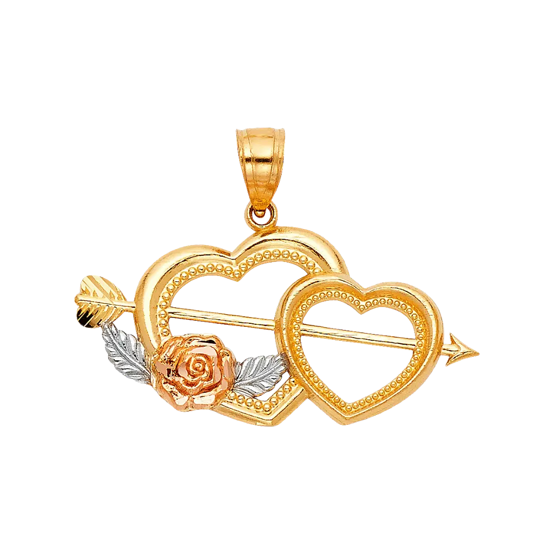 Heart with Arrow Pendant - 14k Tri Color Gold