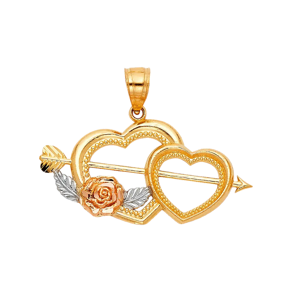 Heart with Arrow Pendant - 14k Tri Color Gold