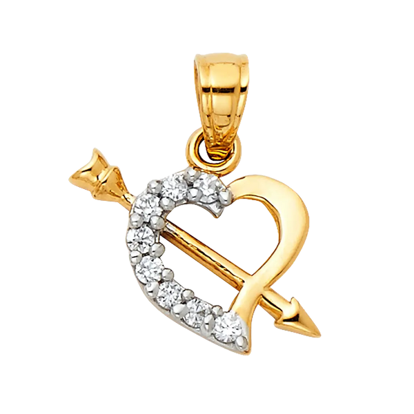 Heart with Arrow Pendant - 14k Two Tone Gold