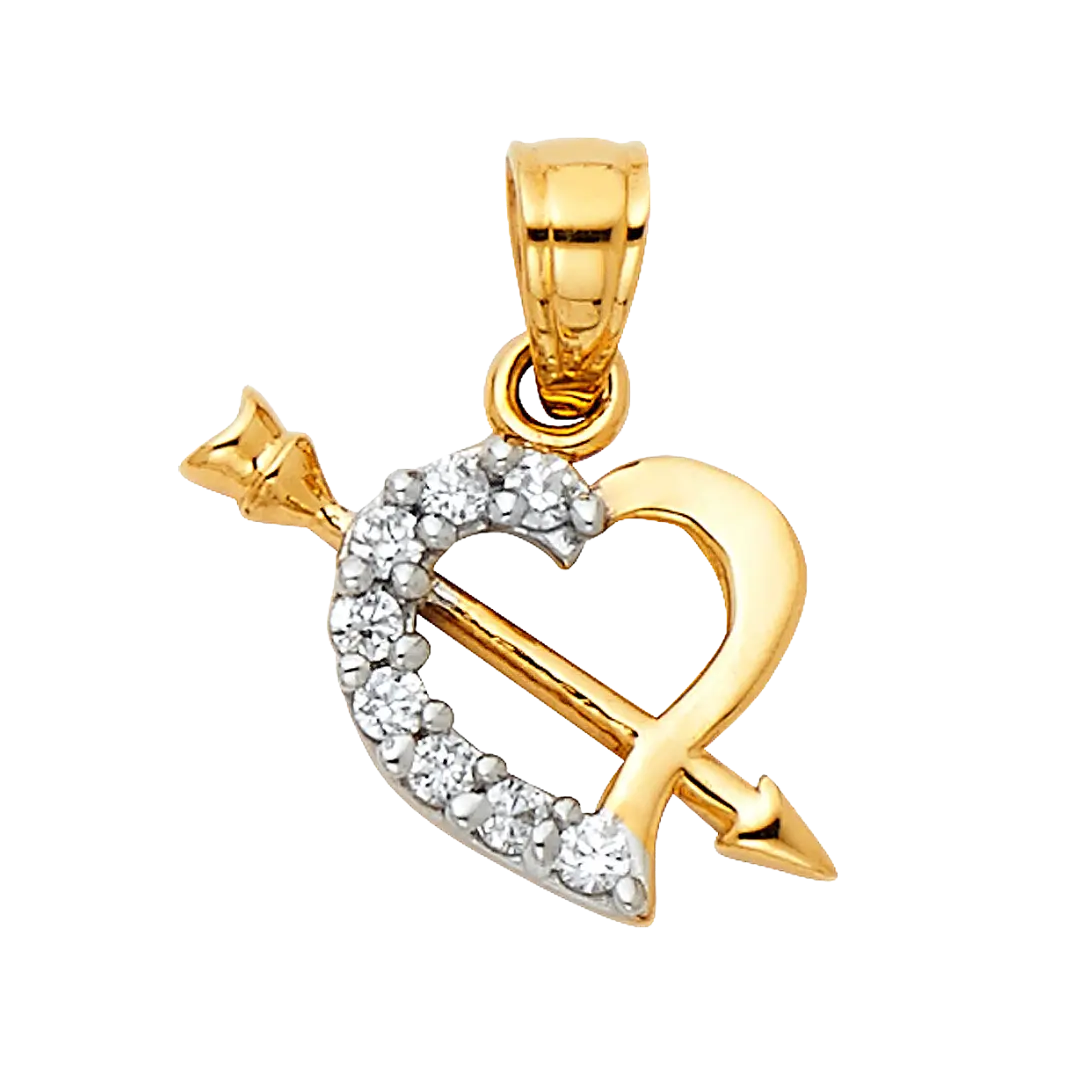 Heart with Arrow Pendant - 14k Two Tone Gold