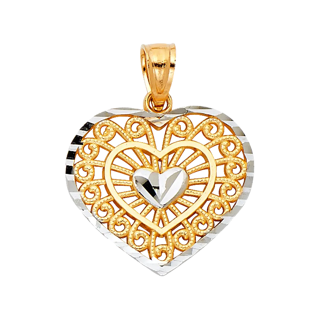 Heart Pendant - 14k Two Tone Gold 