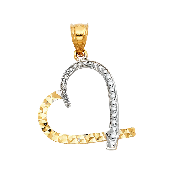 Heart with CZ Pendant - 14k Two Tone Gold