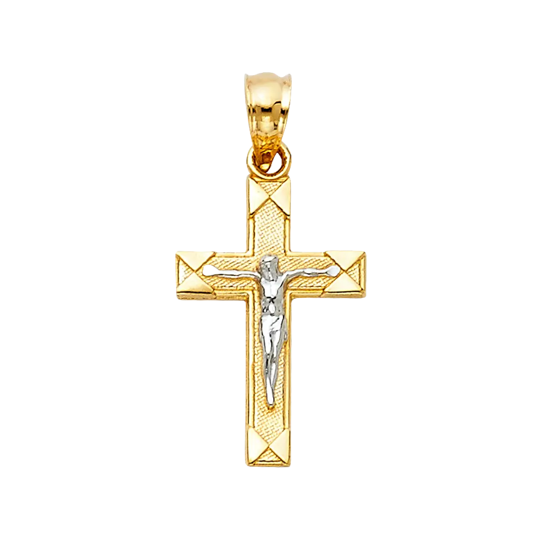 Fancy Crucufix Pendant - 14k Two Tone Gold