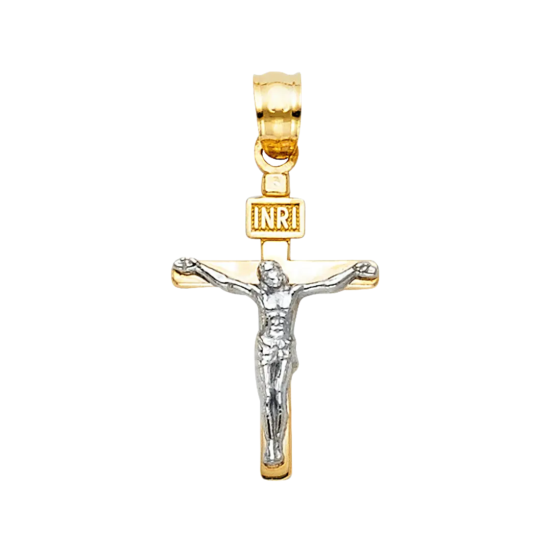 Fancy Crucufix Pendant - 14k Two Tone Gold