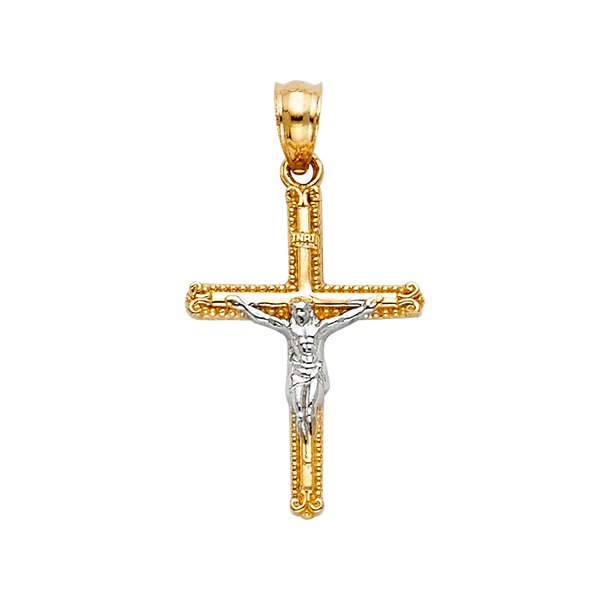 Crucufix Corss Pendant - 14k Two Tone Gold