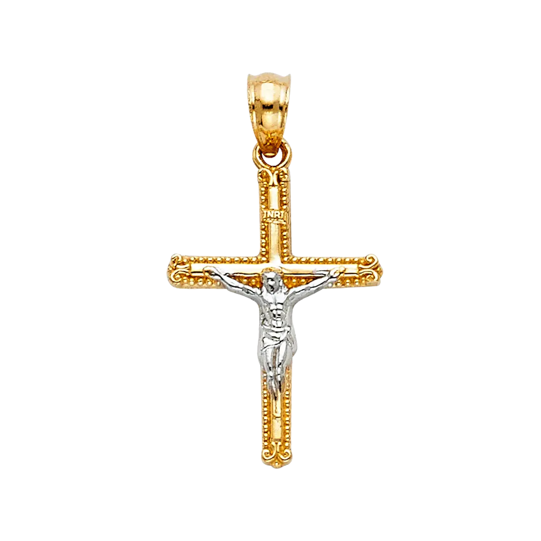 Crucufix Corss Pendant - 14k Two Tone Gold