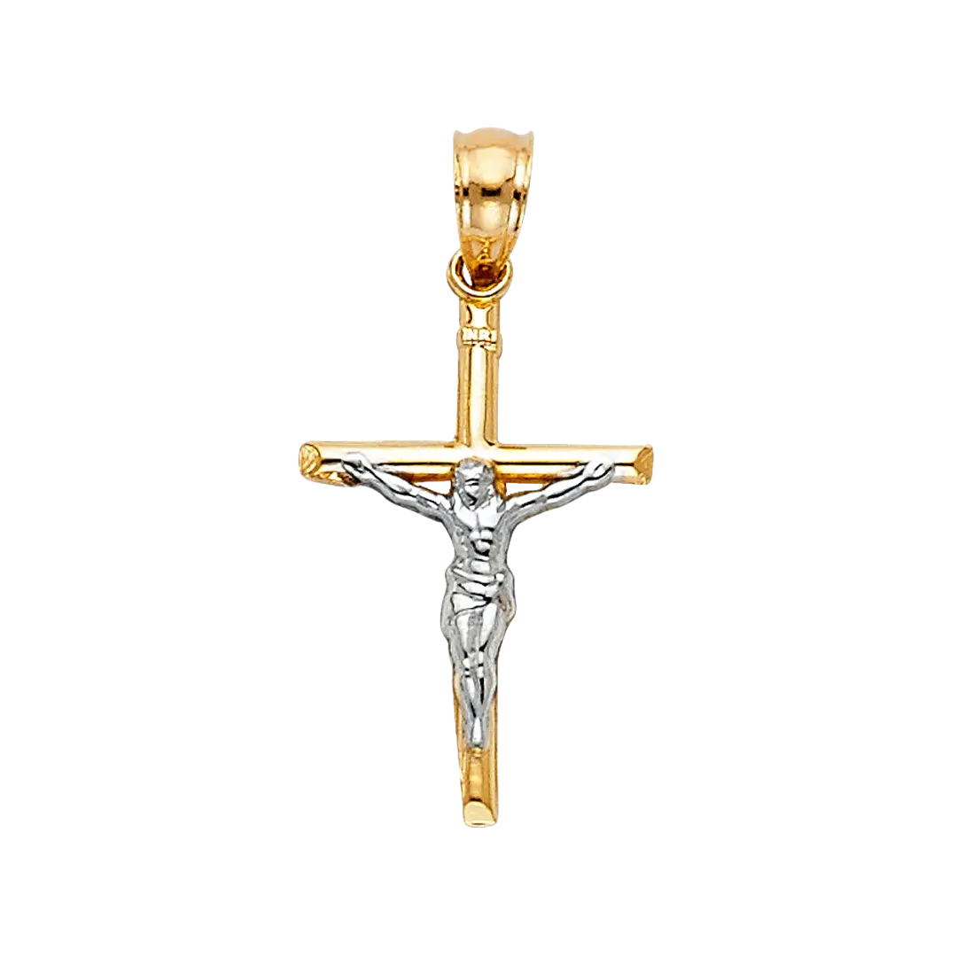 Crucufix Corss Pendant - 14k Two Tone Gold