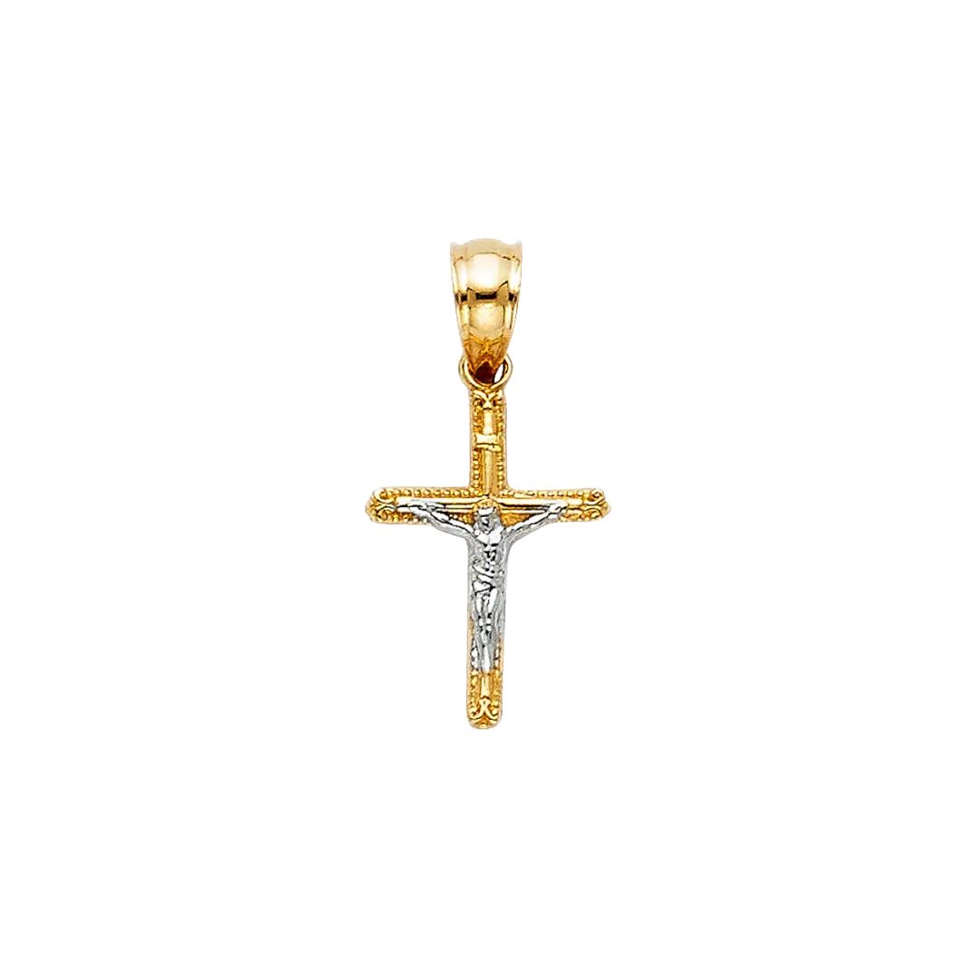 Crucufix Corss Pendant - 14k Two Tone Gold