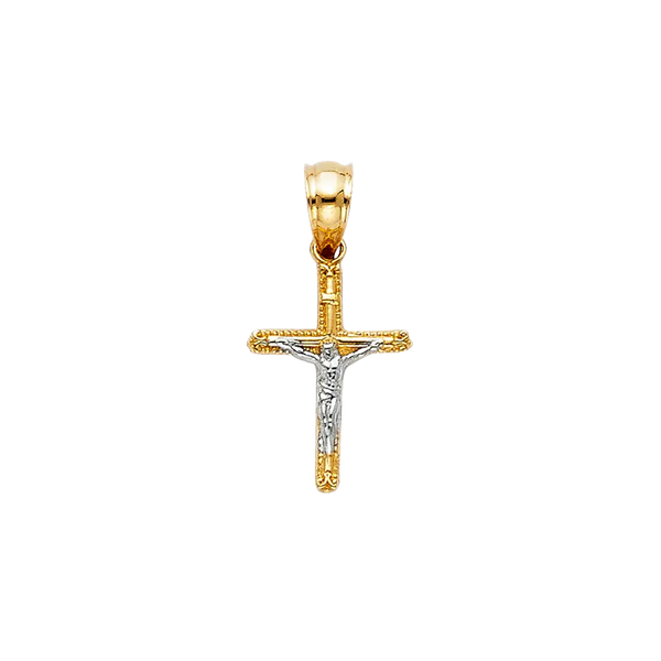 Crucufix Corss Pendant - 14k Two Tone Gold