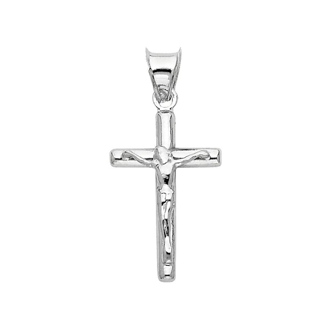 Hollow Round Tube Crucufix Pendant - 14k White Gold