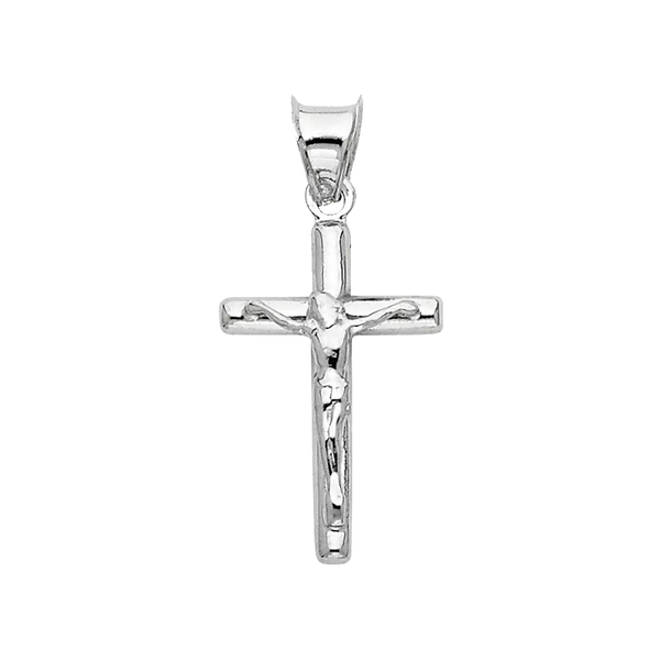 Hollow Round Tube Crucufix Pendant - 14k White Gold