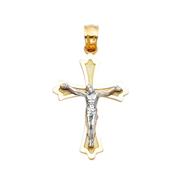 Fancy Crucufix Pendant - 14k Two Tone Gold