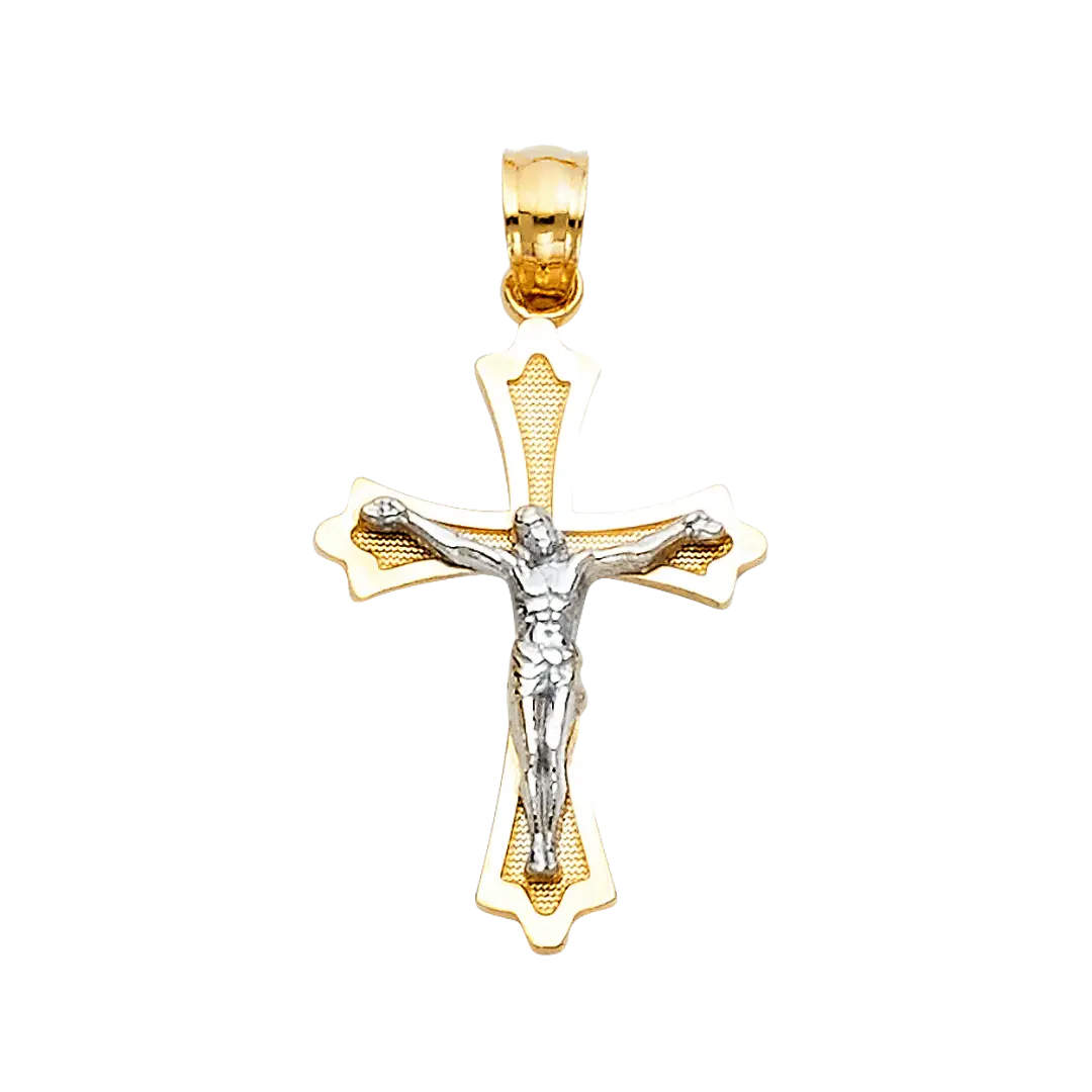 Fancy Crucufix Pendant - 14k Two Tone Gold