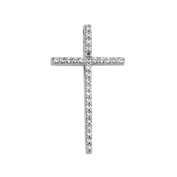 Cross with CZ Pendant - 14k White Gold