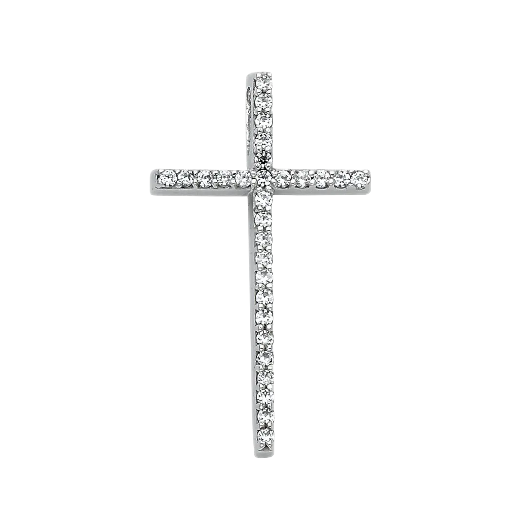 Cross with CZ Pendant - 14k White Gold