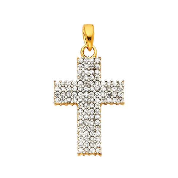 Cross with CZ Pendant - 14k Two Tone Gold